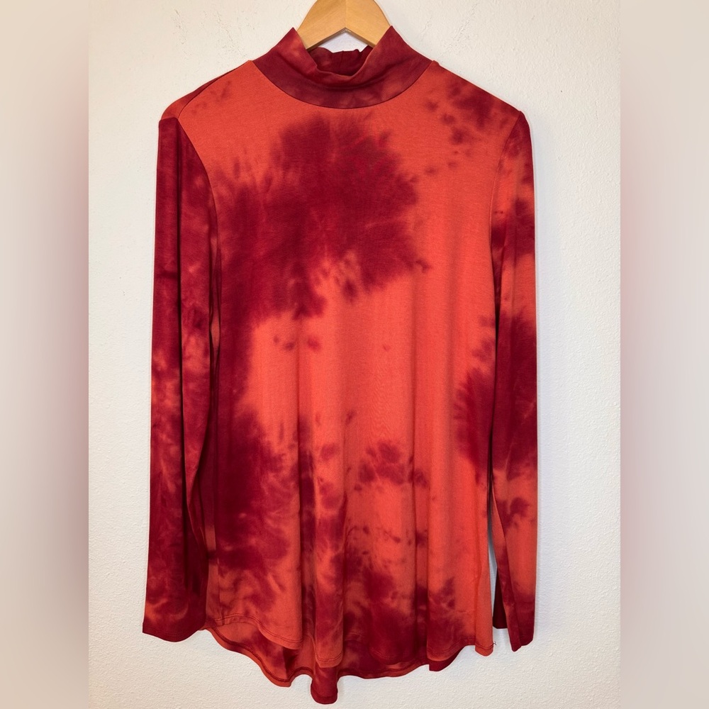 NEW Wonderly Rich Orange/Red Tie Dye Long Sleeve Turtleneck Top